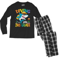 Diving Into 2nd Grade Shark Backpack Back To Schoo Men's Long Sleeve Pajama Set | Artistshot