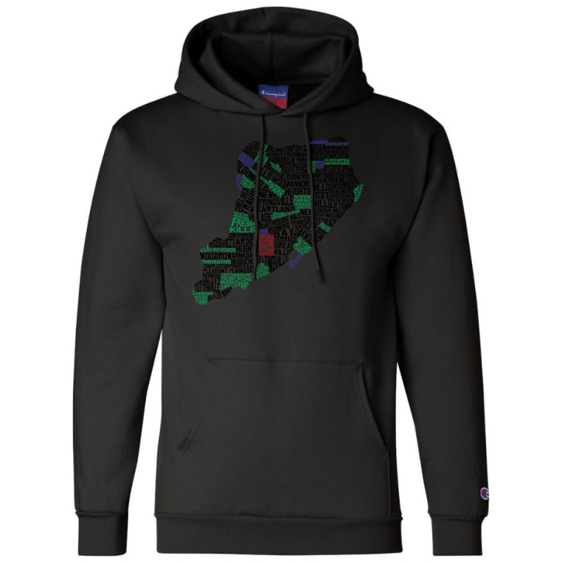 Staten Island New York Typographic Map Champion Hoodie | Artistshot