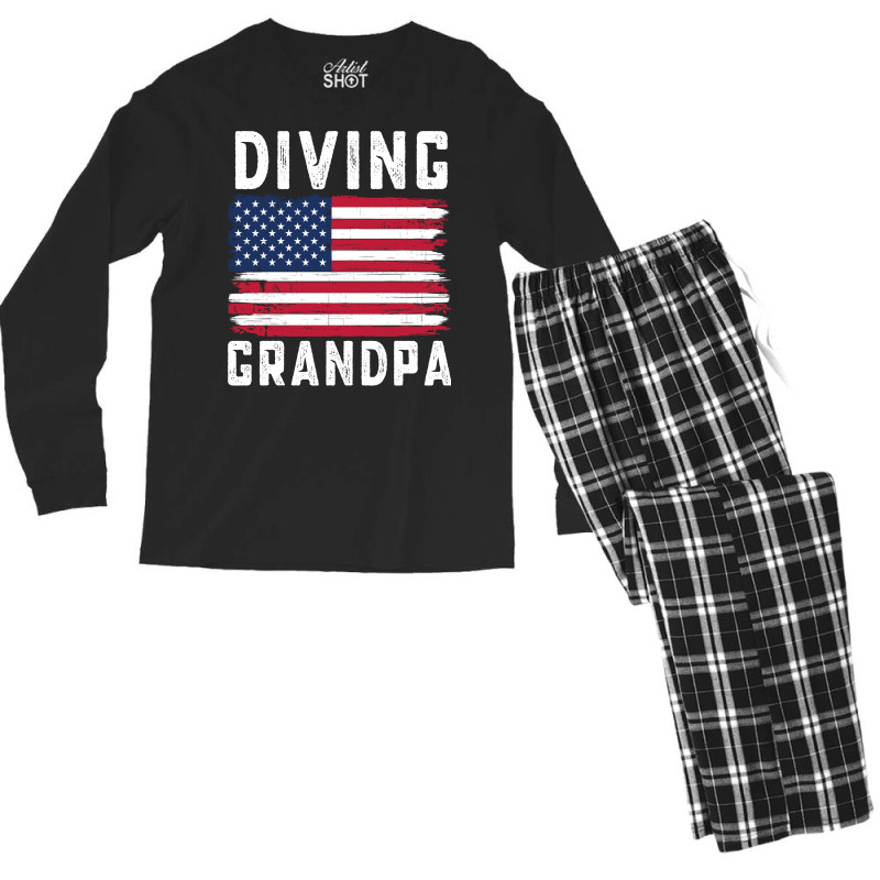 Diving Grandpa American Flag July 4th Hippie Men's Long Sleeve Pajama Set | Artistshot