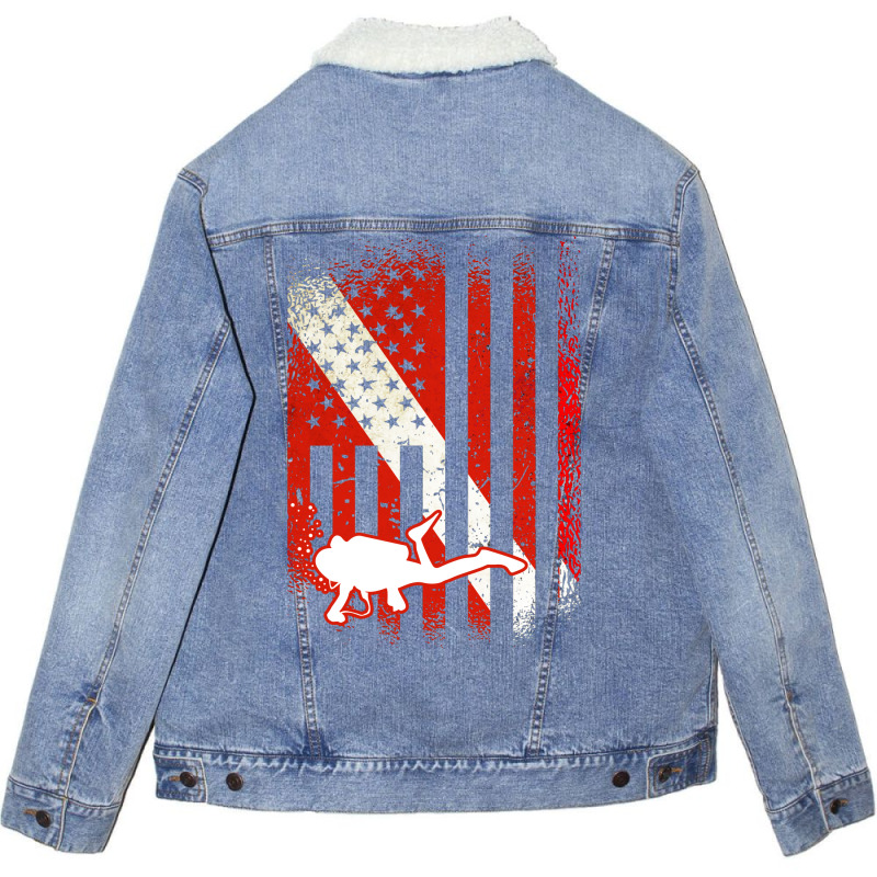 American Diver Down Flag Us Flag Dive Tumblr Humor Unisex Sherpa-lined Denim Jacket | Artistshot