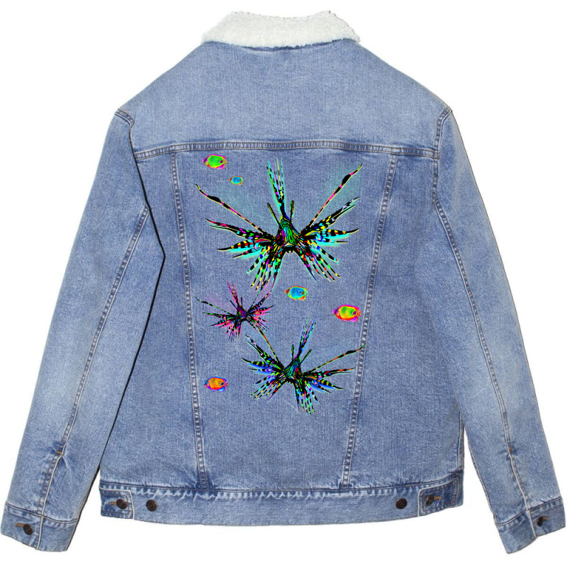 Lionfish Psychedelic Parade Hippie Girl Unisex Sherpa-lined Denim Jacket | Artistshot