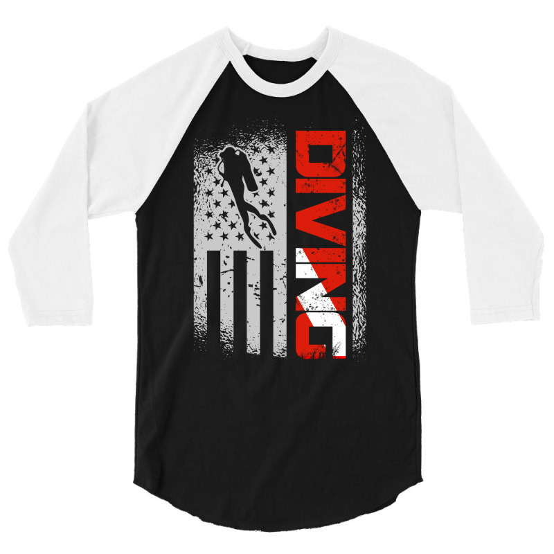 American Diver Down Flag Us Flag Dive Hippie Tumbl 3/4 Sleeve Shirt by tanuskrego | Artistshot