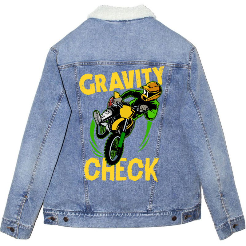 Funny Dirt Bike Out Motocross Gift Gravity Check D Unisex Sherpa-Lined Denim Jacket by wardhomugbed | Artistshot