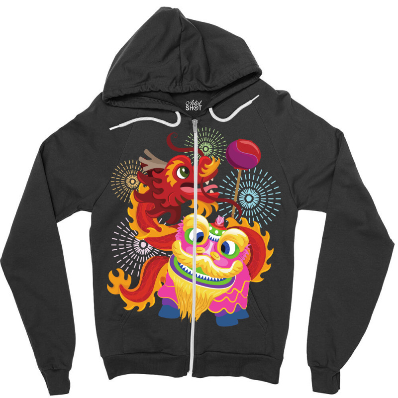 Lion And Dragon Dance Zipper Hoodie by akinwanaroa4 | Artistshot