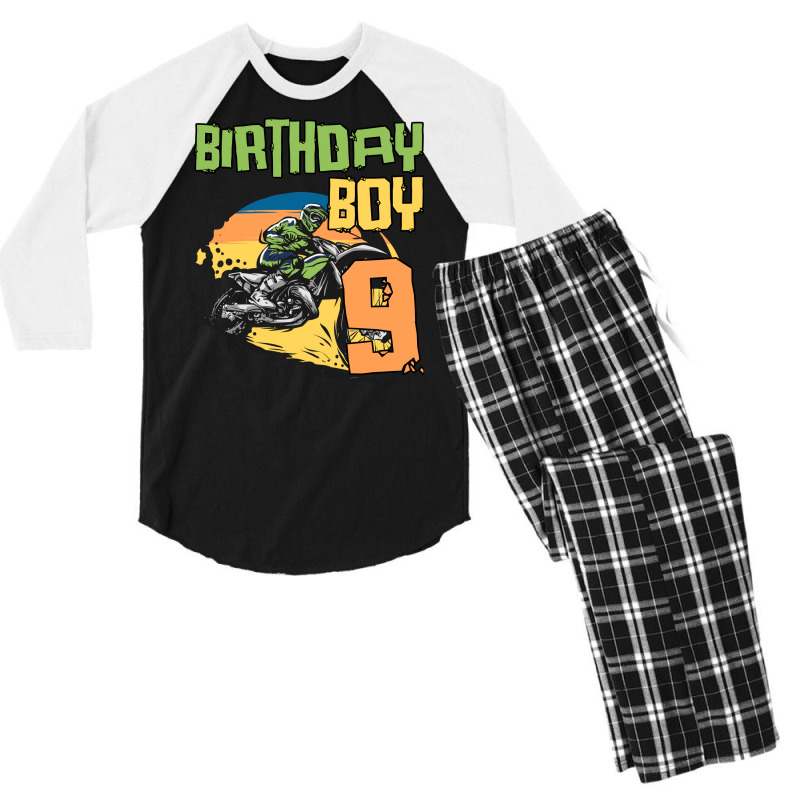 9 Year Old Dirt Bike Birthday Party Motocross Mx 9 Men's 3/4 Sleeve Pajama Set | Artistshot