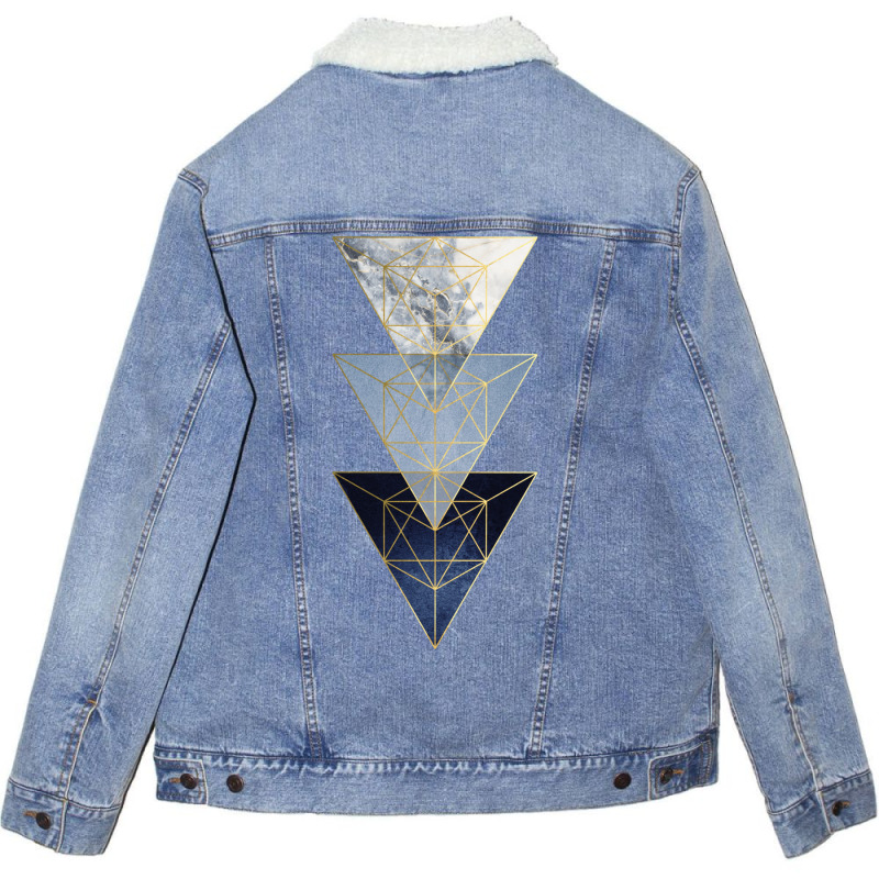 Navy And Gold 3 Triangles Unisex Sherpa-Lined Denim Jacket by akinwanaroa4 | Artistshot