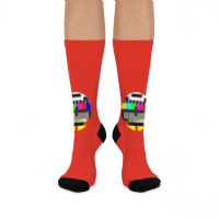 Retro Tv Test Card Glitched No Signal Crew Socks | Artistshot