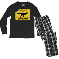 Damaged Beware Of Dinosaur Sign Girl Men's Long Sleeve Pajama Set | Artistshot