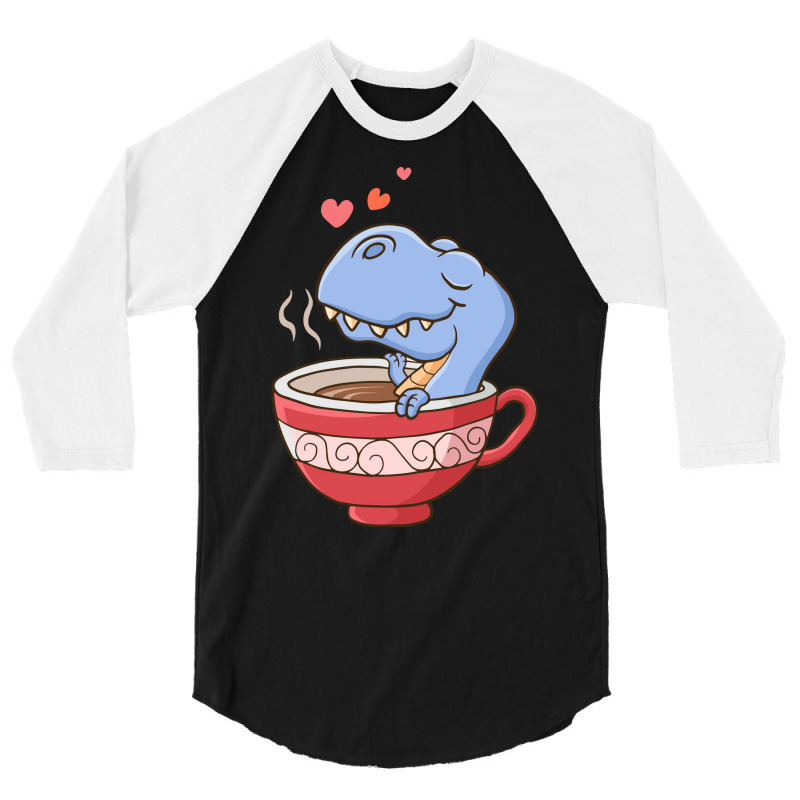 Cute Dinosaur Drinking Coffee Dinosaur Lover Costu 3/4 Sleeve Shirt | Artistshot