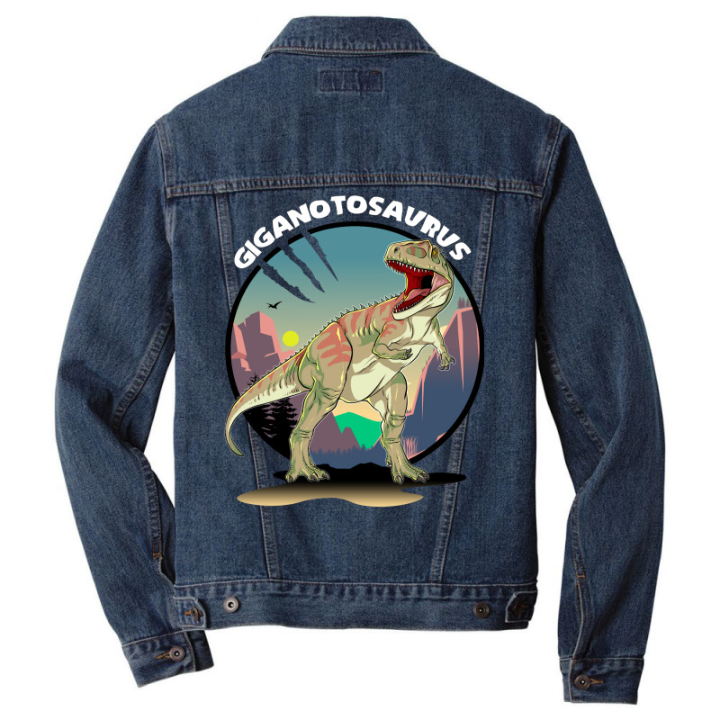 Giganotosaurus Dinosaur Design With Background Coo Men Denim Jacket | Artistshot