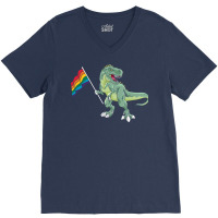 Funny Dinosaur Flag Gay Pride Lgbt Gift Red V-neck Tee | Artistshot