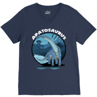 Apatosaurus Dinosaur Design With Background 70s V-neck Tee | Artistshot