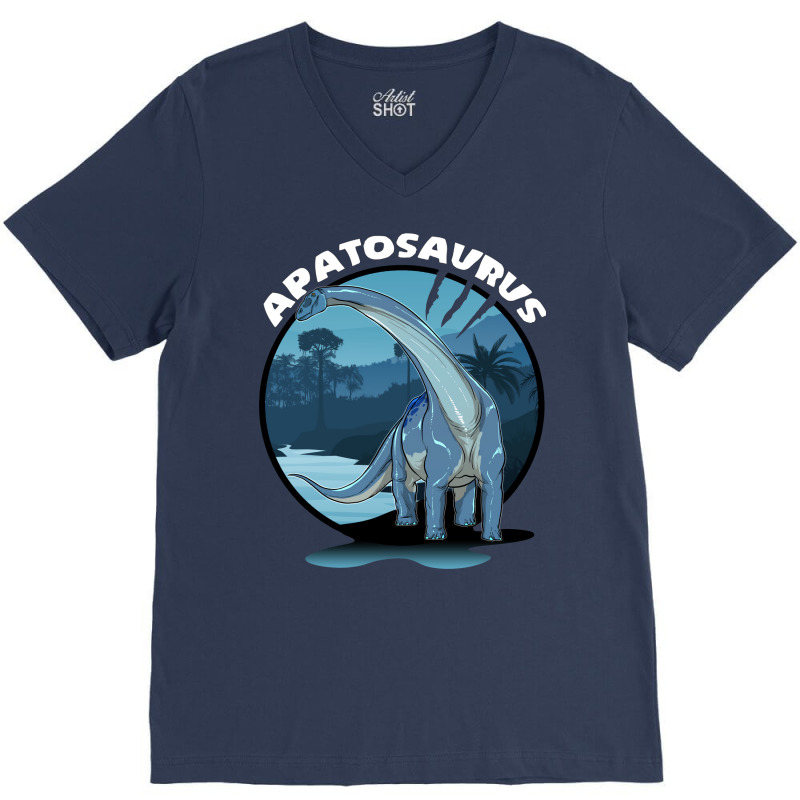 Apatosaurus Dinosaur Design With Background 70s V-neck Tee | Artistshot