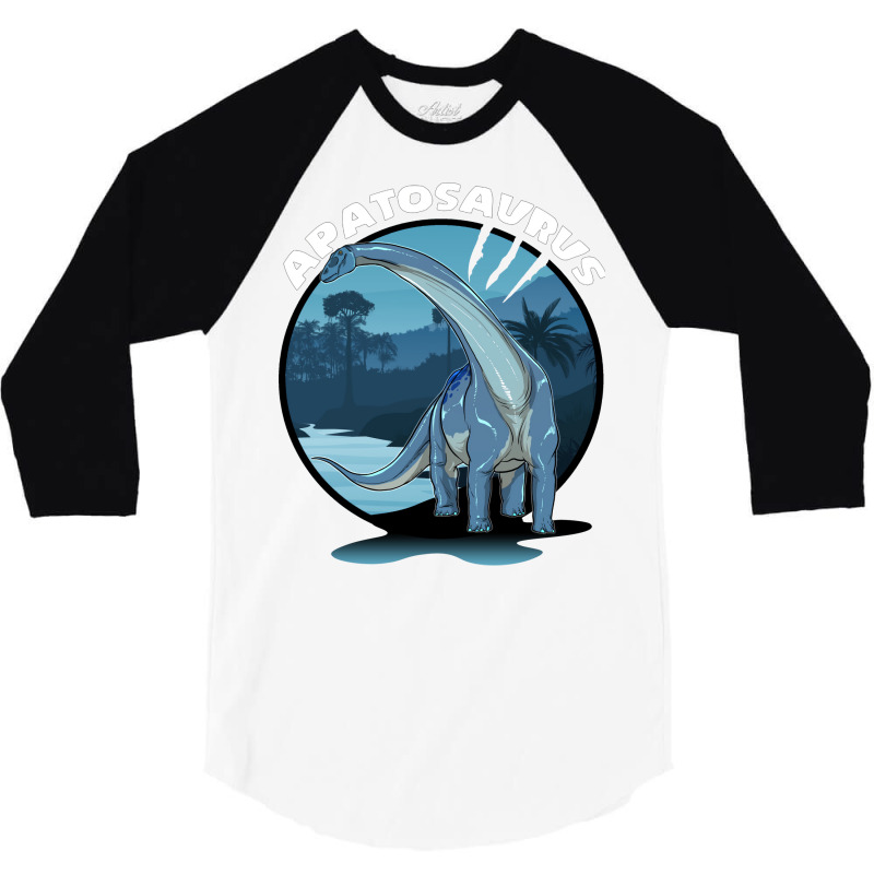 Apatosaurus Dinosaur Design With Background 70s 3/4 Sleeve Shirt | Artistshot