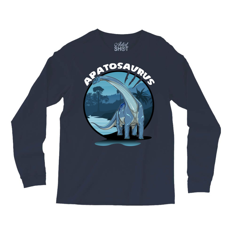 Apatosaurus Dinosaur Design With Background 70s Long Sleeve Shirts | Artistshot