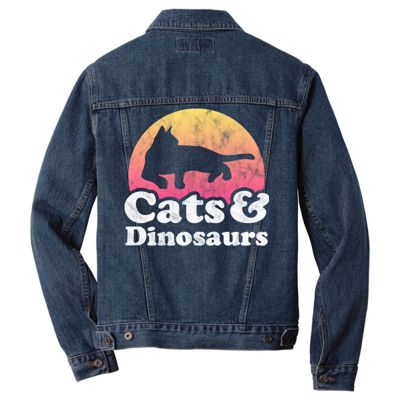 Cats And Dinosaurs Gift For Men Women Kids Red Men Denim Jacket | Artistshot