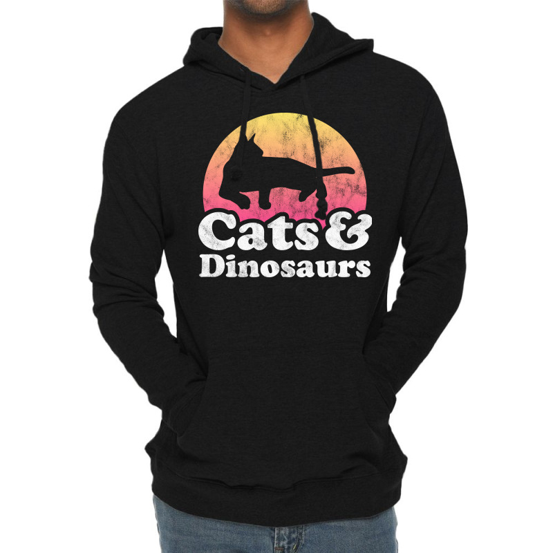 Cats And Dinosaurs Gift For Men Women Kids Red Lightweight Hoodie | Artistshot