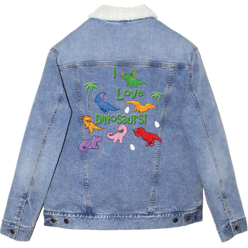 I Love Cute Dinosaurs Hipster Unisex Sherpa-lined Denim Jacket | Artistshot