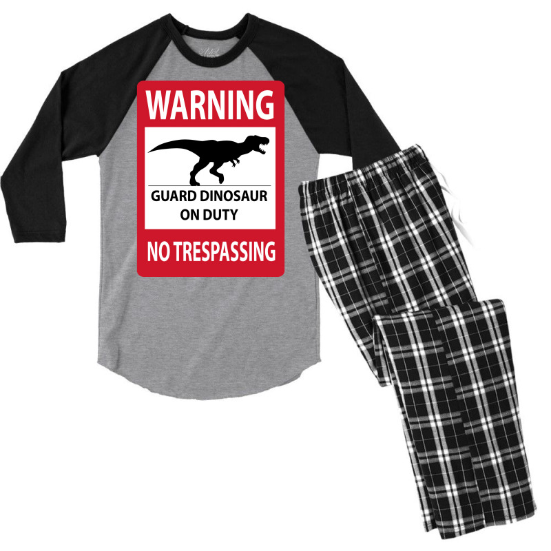 No Trespassing Tyrannosaurus Sign Yellow Men's 3/4 Sleeve Pajama Set | Artistshot