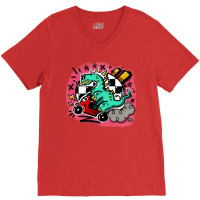 Dino Scoot Blue V-neck Tee | Artistshot