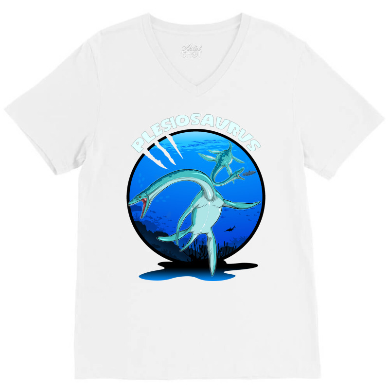 Plesiosaurus Prehistoric With Background Nostalgia V-neck Tee | Artistshot