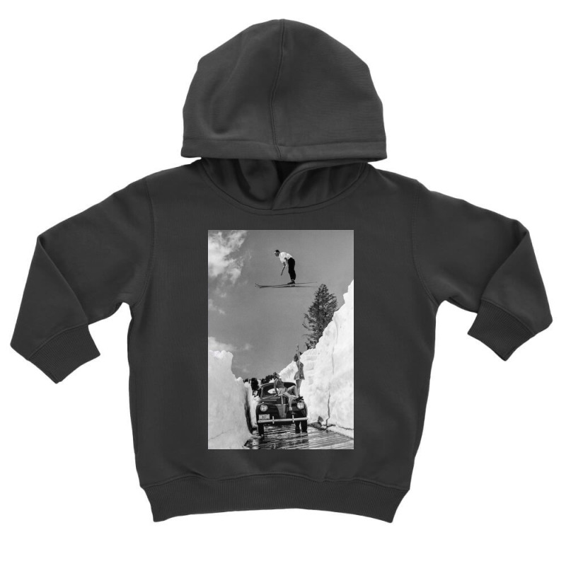 Ski Jump Fly Over Car Portrait Toddler Hoodie by alethafor | Artistshot