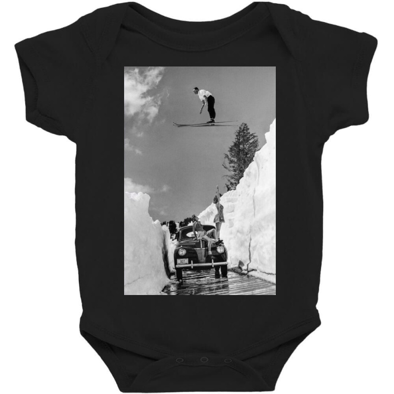 Ski Jump Fly Over Car Portrait Baby Bodysuit by alethafor | Artistshot