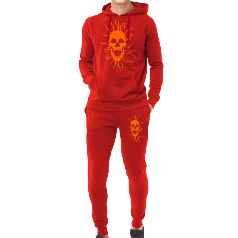 Cyber Skull Orange Hoodie & Jogger Set | Artistshot