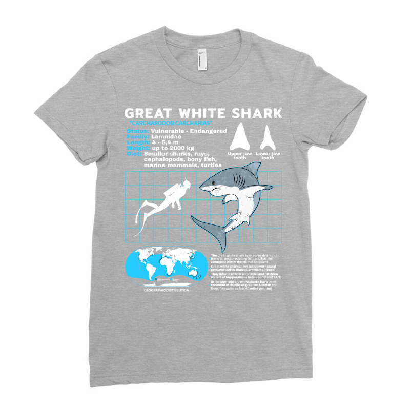 Great White Shark Fact Sheet Nature Ladies Fitted T-Shirt by tuznipinoxk | Artistshot