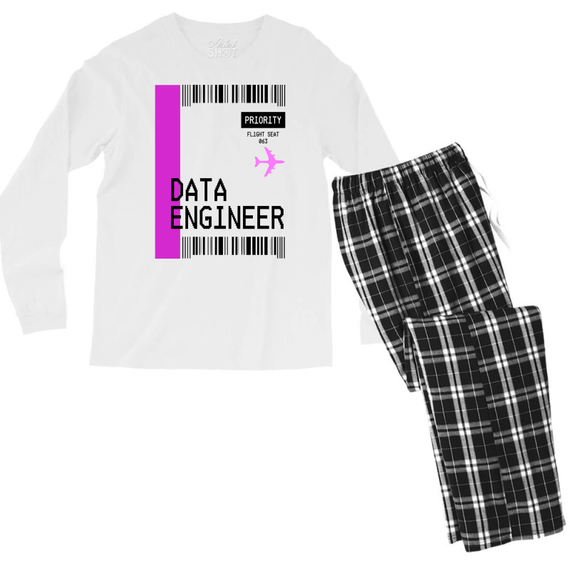 Plane Ticket Pocket Design Data Engineer Retro Men's Long Sleeve Pajama Set | Artistshot