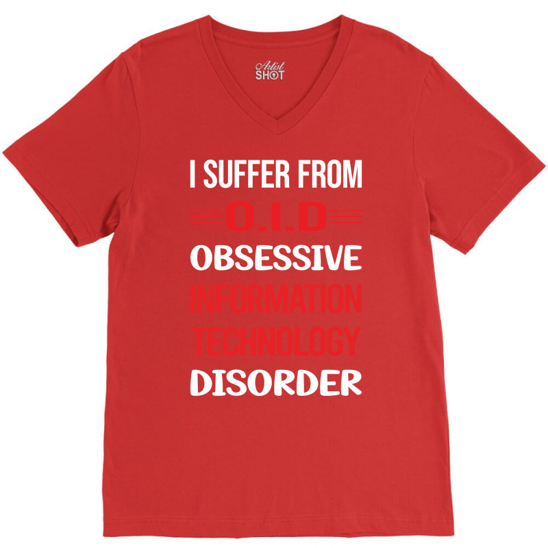 Funny Obsessive 01 Information Technology Red V-neck Tee | Artistshot