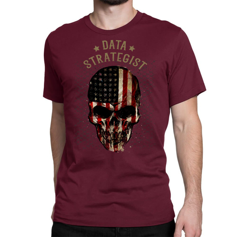 Data Strategist Watercolor Skull In American Flag Classic T-shirt | Artistshot