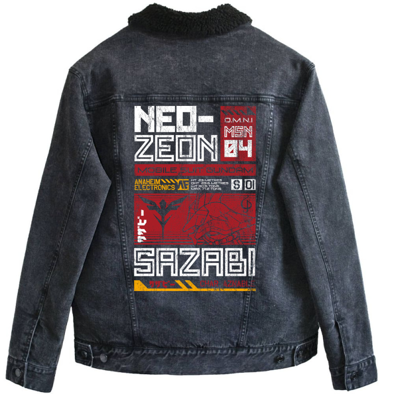 Neo Zeon   Mobile Suit Sazabi   Vintage Distressed Unisex Sherpa-Lined Denim Jacket by xaqaniportv | Artistshot