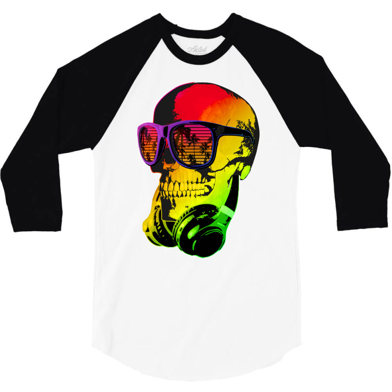 Music Skull   Cool Funny Headphones Dj 1 3/4 Sleeve Shirt by delhayeidai | Artistshot