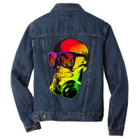 Music Skull   Cool Funny Headphones Dj 1 Men Denim Jacket | Artistshot