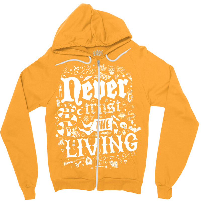 Never Trust The Living   Goth   Vintage Distressed Zipper Hoodie | Artistshot