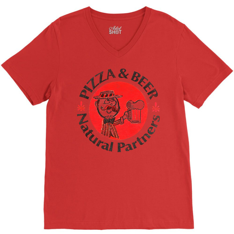 Pizza & Beer   Vintage Faded Look Design V-neck Tee | Artistshot