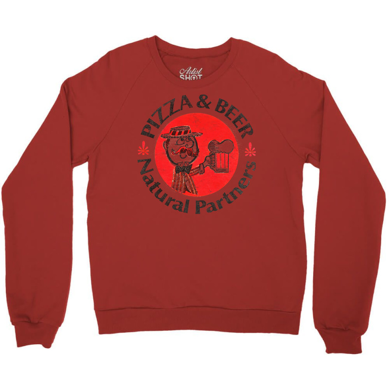 Pizza & Beer   Vintage Faded Look Design Crewneck Sweatshirt | Artistshot