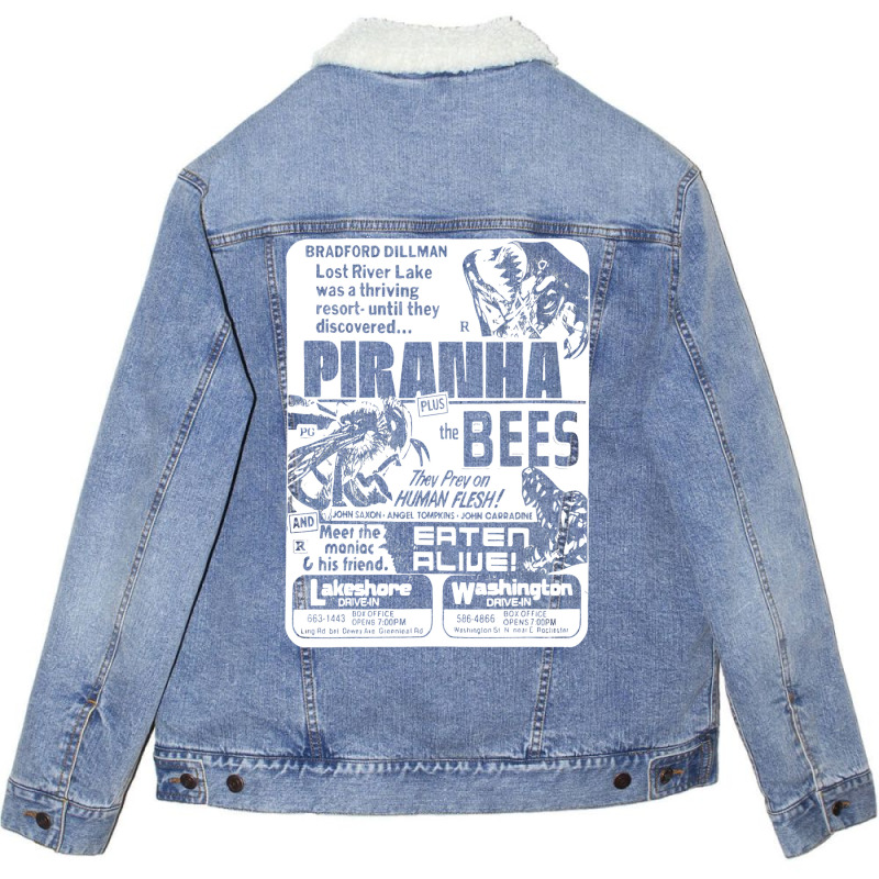 Piranha Plus The Bees    B Movie Cult Film Fan Unisex Sherpa-lined Denim Jacket | Artistshot