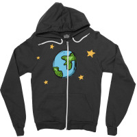 Earth Cartoon Blue Zipper Hoodie | Artistshot