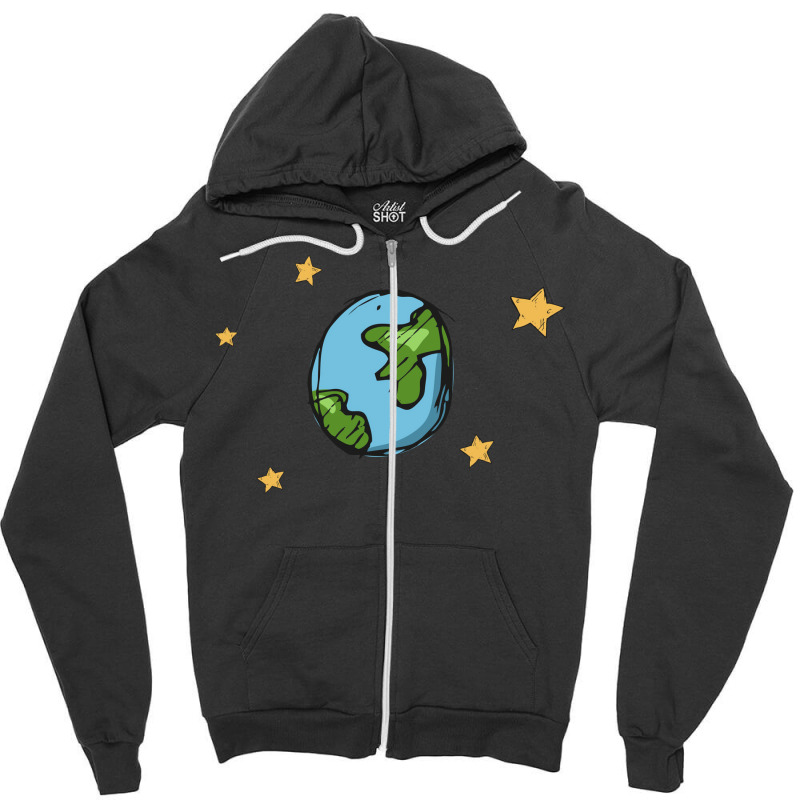 Earth Cartoon Blue Zipper Hoodie by howedatooruu | Artistshot