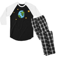 Earth Cartoon Blue Men's 3/4 Sleeve Pajama Set | Artistshot