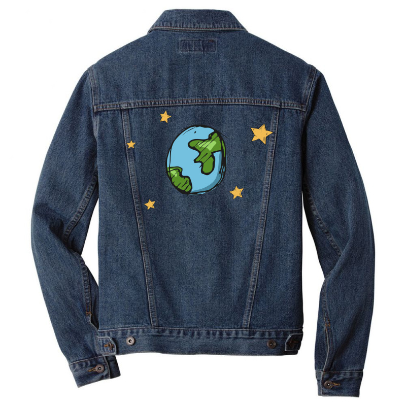 Earth Cartoon Blue Men Denim Jacket by howedatooruu | Artistshot