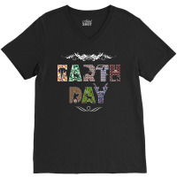 Earth Day Hipster Red V-neck Tee | Artistshot