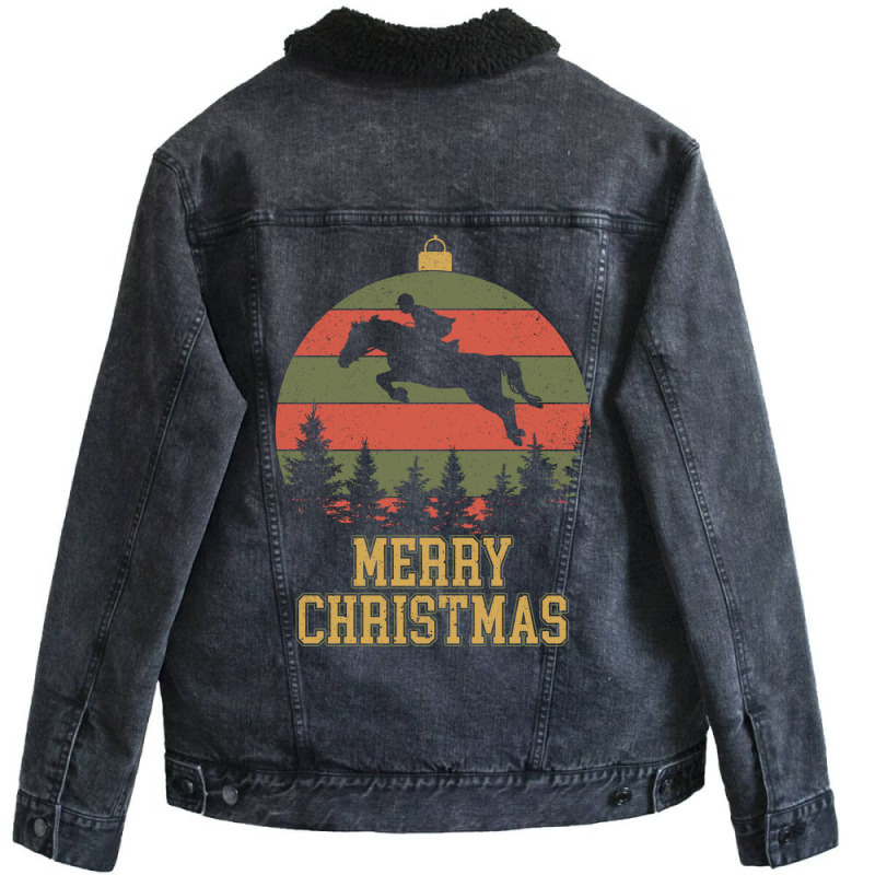 Merry Christmas Dressage Equestrian Xmas Tree Yell Unisex Sherpa-lined Denim Jacket | Artistshot