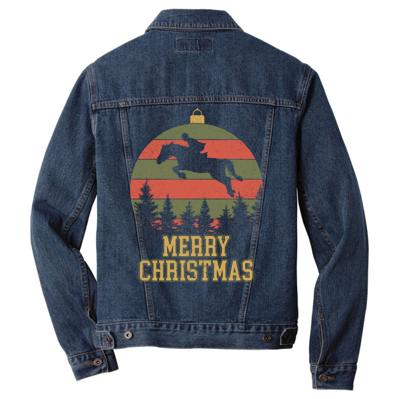 Merry Christmas Dressage Equestrian Xmas Tree Yell Men Denim Jacket | Artistshot