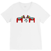 Swedish Dala Horses Vintage V-neck Tee | Artistshot