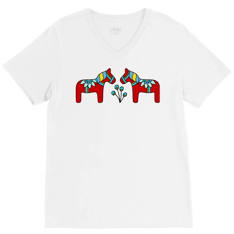 Swedish Dala Horses Vintage V-Neck Tee by wsletiguuri | Artistshot