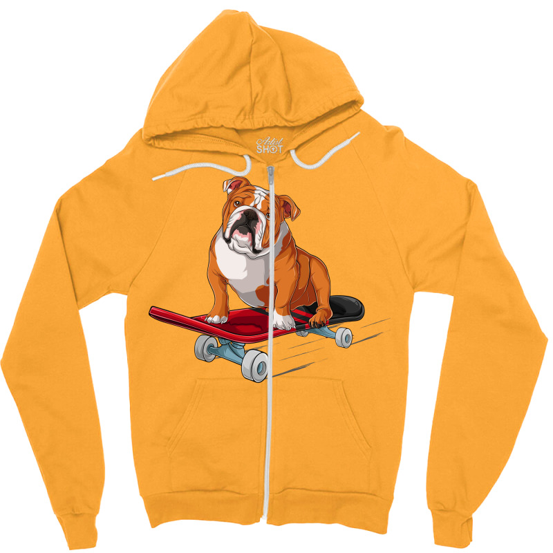 English Bulldog English Bulldog On A Skateboard Zipper Hoodie | Artistshot