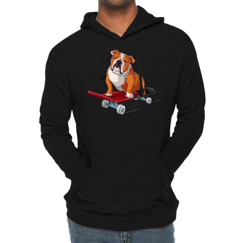 English Bulldog English Bulldog On A Skateboard Lightweight Hoodie | Artistshot